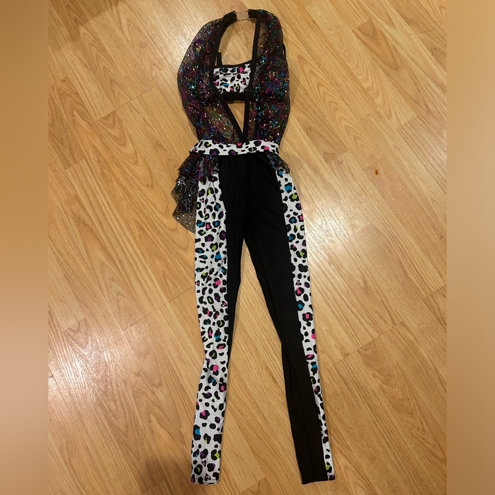 a wish come true rainbow cheetah print dance costume, bra separate child medium